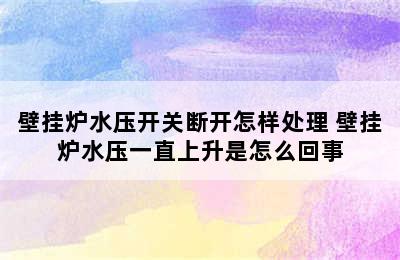 壁挂炉水压开关断开怎样处理 壁挂炉水压一直上升是怎么回事